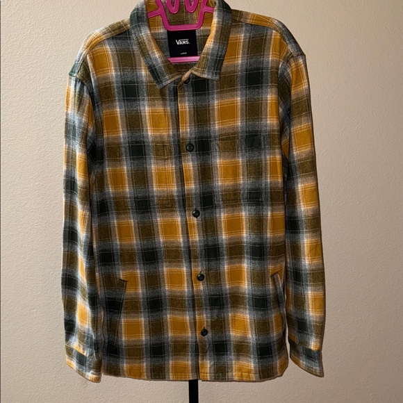 NWT Vans Pemberton Men's Heavy Shirt Jacket Shacket Yellow Gray Plaid Flannel L - Picture 1 of 7